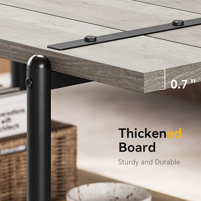 2-Tier Farmhouse 41'' Large Gray Wood Coffee Table with Storage Shelf -Modern Rustic Metal Rectangle Center Living Room Coffee Table Accent Furniture for Home Office,Easy Assembly(Grey)