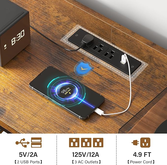 Dresser TV Stand with 11 Drawers for 60" TV Stand for Bedroom with LED Lights & Power Outlets Long Dresser for Bedroom with Shelves & 4 Hooks, Sturdy Metal Frame & Thick Wood Top, Rustic Brown