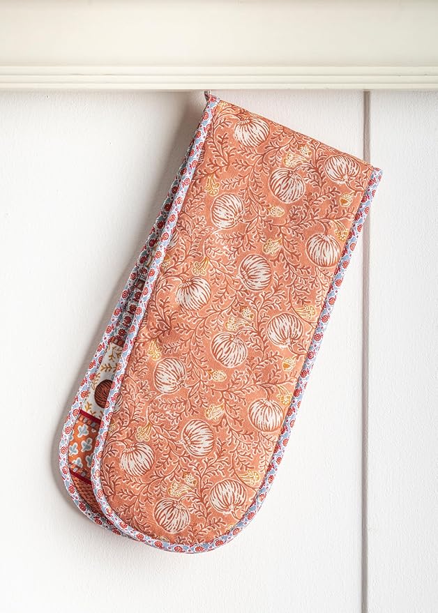 Maison d' Hermine Double Oven Mitt (7" x 35") 100% Cotton Heat Resistant BBQ Cooking Gloves with Loop for Thanksgiving Christmas Decorations Baking Cooking Barbeque Handling Hot Pan (Harvest Festival)