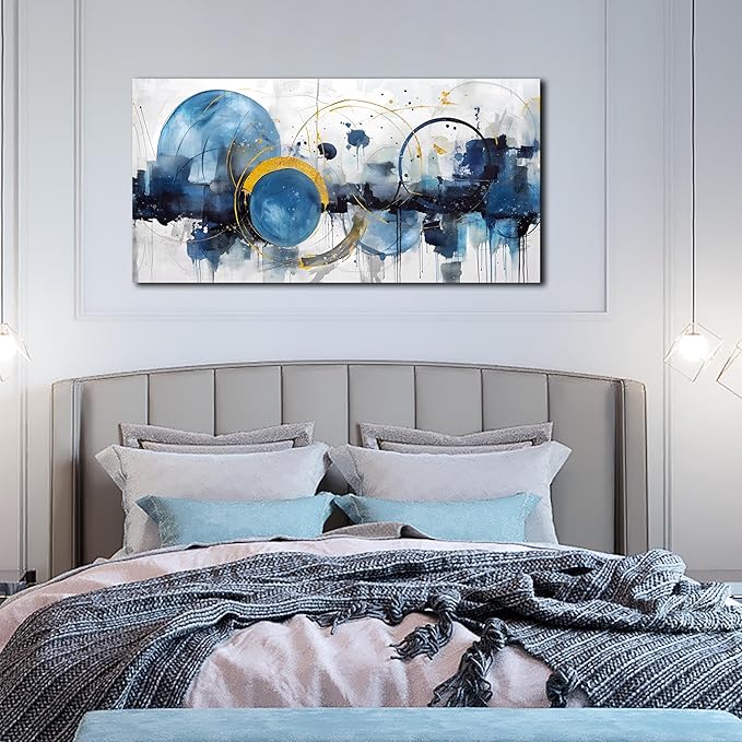 ZHAOSHOP Blue Canvas Wall Art for Living Room - Modern Pictures for Bedroom Wall Decor - Abstract Canvas Art for Office Size 20" x 40"