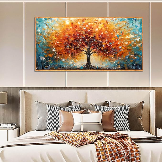 Framed Canvas Wall Art for Living Room Bedroom Office Large Tree of Life Wall Art Orange Tree Picture Modern Canvas Prints Decor Size 29x59