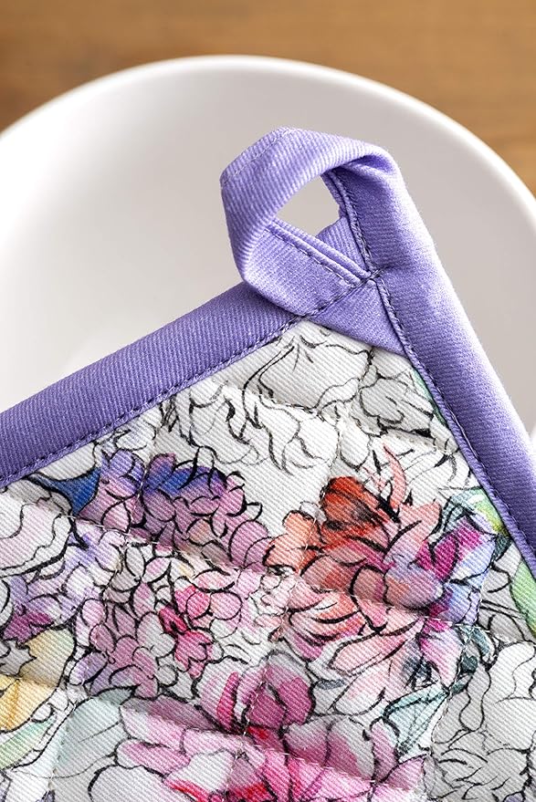 Maison d' Hermine Pot Holders Set 100% Cotton Heat Resistant Potholders 8" x 8" Hot Pads with Loop BBQ, Cooking, Baking, Grilling, Kitchen, Handling Hot Pans Spring/Summer (Pack of 2, Floral Love)