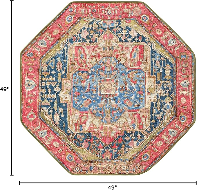 Unique Loom Outdoor Traditional Collection Area Rug - Limon (4' 1" Octagon Multi/Red)