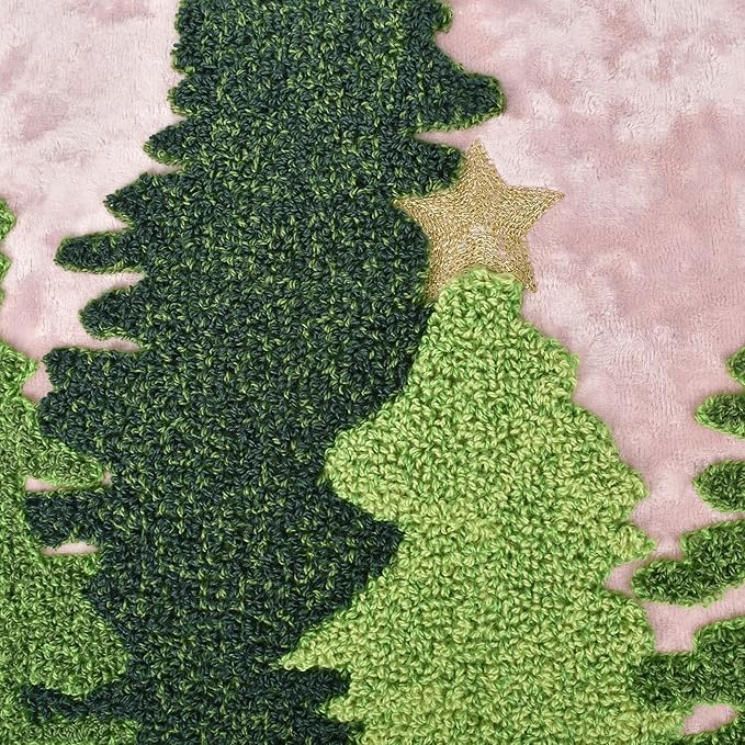 Christmas Tree Pillow Covers 18x18, Embroidered Throw Pillow Covers for Holiday Decorations, Pink Blush Green Velvet Cushion for Home Couch