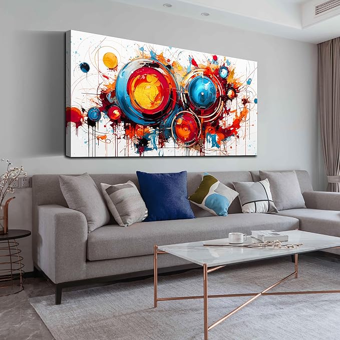 Colorful Art Work for Living Room Walls - Abstract Art Wall Decor - Modern Canvas Wall Art for Office Ready to Hang Size 29" x 59"