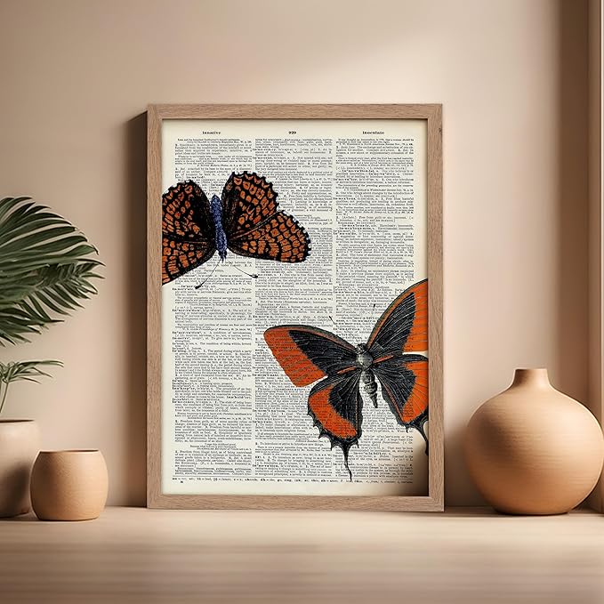 Poster Master Dictionary Art Poster - Butterflies Print - Moth Art - Butterfly Art - Insect Art - Gift for Men, Women & Animal Lover - Chic Decor for Living Room or Bedroom, 16x20 Beige Framed
