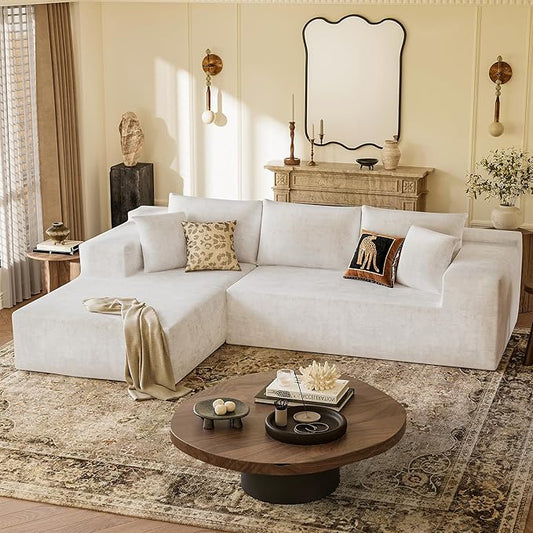 YESHOMY Sectional Couch, 108" Boneless Couches for Living Room, Modular Sectional Sofa with Deep Seat, Cloud Comfy Couch with L-Shape Chaise, No Assembly Required (Chenille, Pearl Cream)