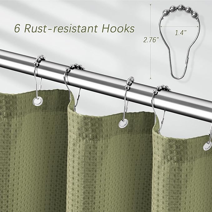 Khaki Stall Shower Curtain Waffle Weave Fabric, Luxury Waterproof Shower Curtains, 256GSM Heavy Duty Camper Shower Curtain for Travel Trailers with 6 Metal Hooks, 36Wx72H
