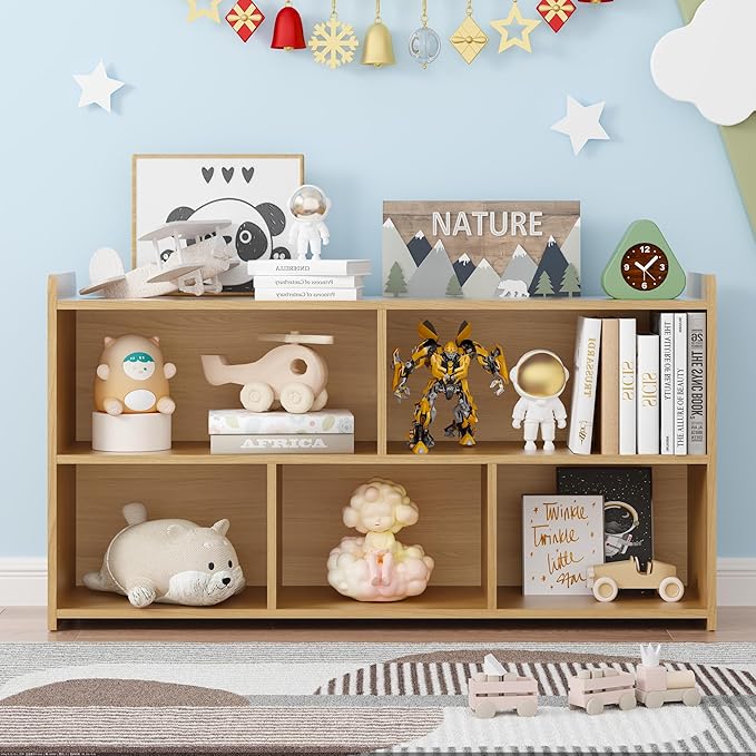 Book Shelf for Kids, 5 Cubes Storage Organizer Montessori Shelf, Wooden Kids Bookcase, Toy Storage Organizer for Children, Toddler Bookshelf Cube Shelf for Kid’s Room, Classroom