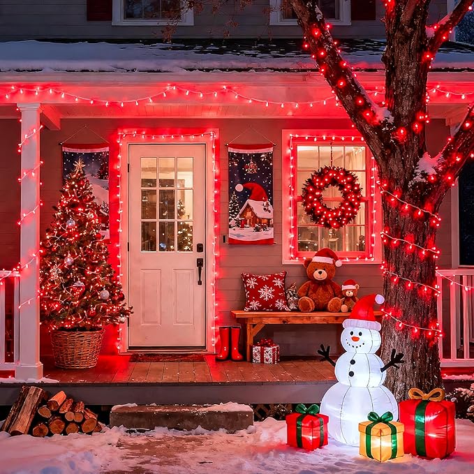 JMEXSUSS Red Christmas Lights Outdoor Indoor, 66ft 200 LED Red String Lights Clear Wire, 8 Modes Xmas Twinkle Fairy Light Plug in for Tree Room Party Christmas Decorations