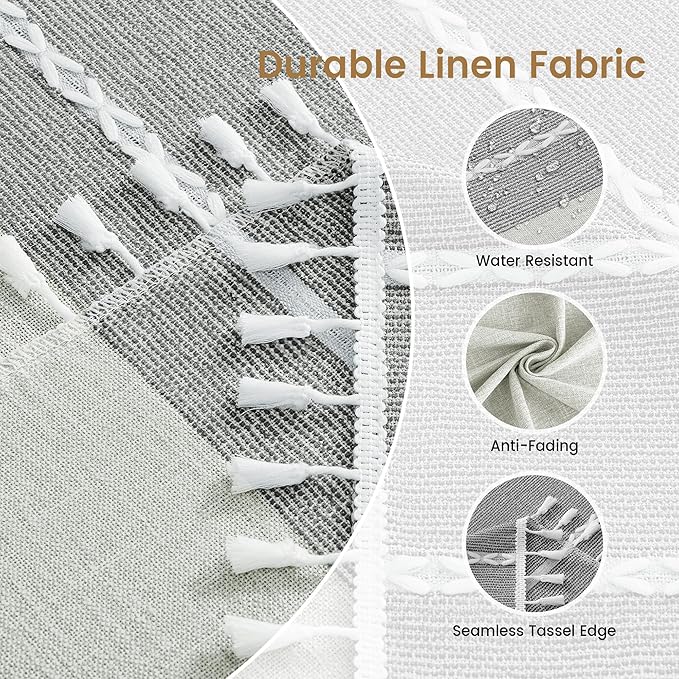 puredown® Rustic Square Tablecloth, Waterproof Cotton Linen Tablecloth with Tassel, Wrinkle Free Farmhouse Table Cloths for Kitchen Dining Outdoor, 55"x55",4 Seats, Gray