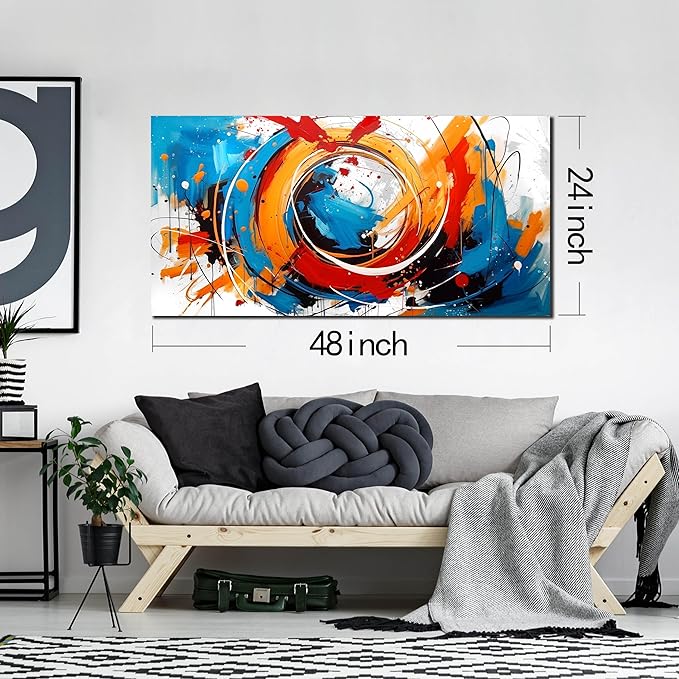 Abstract Wall Art for Office - Colorful Wall Art for Bedroom Ready to Hang Size 24" x 48"