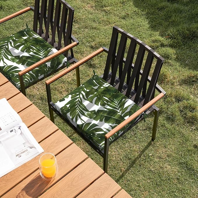 Set of 4 Outdoor Square Chair Cushions 18.5"x16"x2" for Patio, Water Resistant Patio Dining Seat Pads Replacement for Kitchen Garden and Outdoor Furniture Decoration - Palm Green