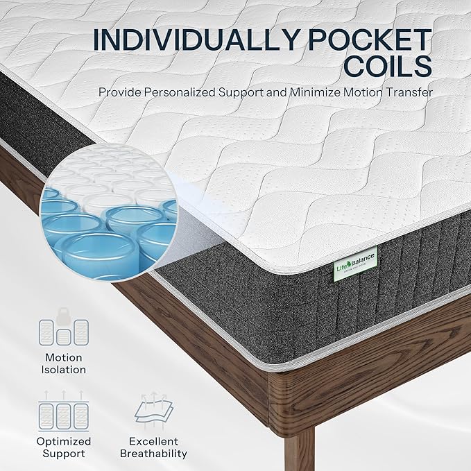 Hybrid Mattress Queen 10 Inch – Pressure Relief Made in USA Queen Bed Mattress in a Box with Pocketed Coils, Reinforced Edge Support, Medium Feel, CertiPUR-US Certified, Bed in a Box, CE-10-Q