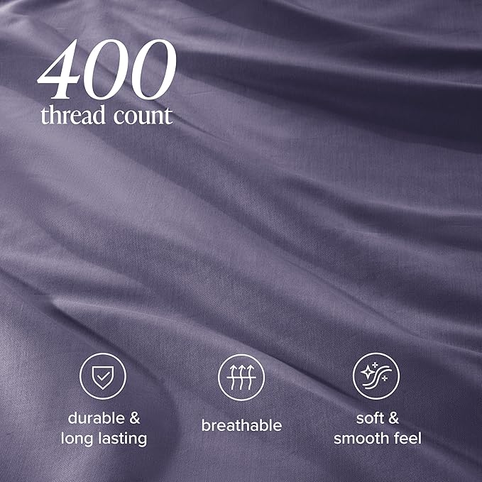 Bare Home 100% Organic Cotton Sateen Duvet Cover Set - Full/Queen Size - 400 Thread Count - Smooth Sateen Weave - Warm & Luxurious - Duvet Cover (Full/Queen, Dusty Purple)