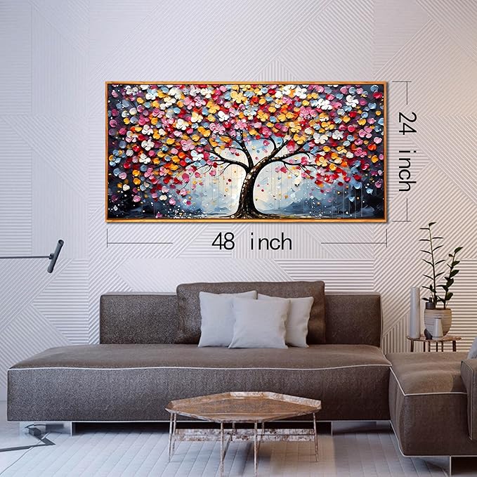 Framed Canvas Wall Art for Living Room Bedroom Office Large Tree of Life Wall Art Colorful Tree Picture Modern Canvas Prints Decor Size 24x48