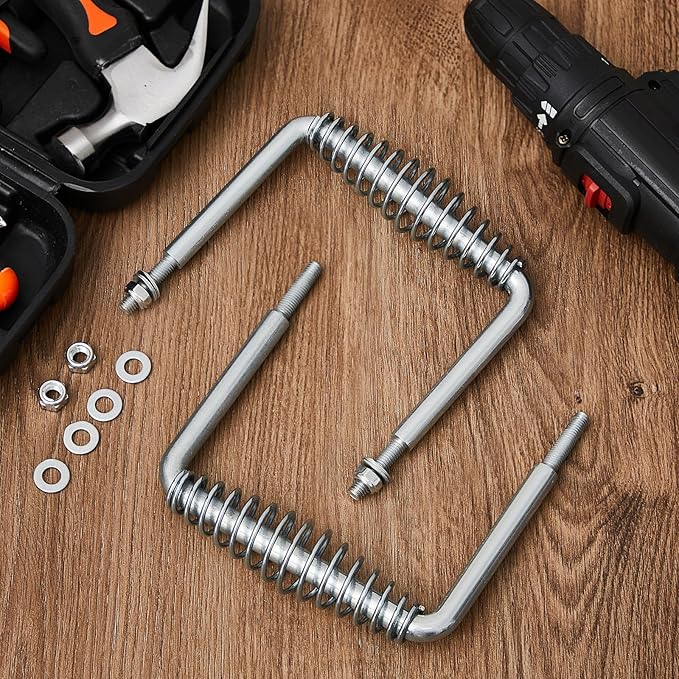 Dunzy 2 Pieces 6" Steel Spring Handle 5" Wide Overall with 1/2" Steel Rod for BBQ Pits Trailers Custom Metal Projects Wood Stove Handles Replacement Grill Barbecue Tool Sets(Silver)