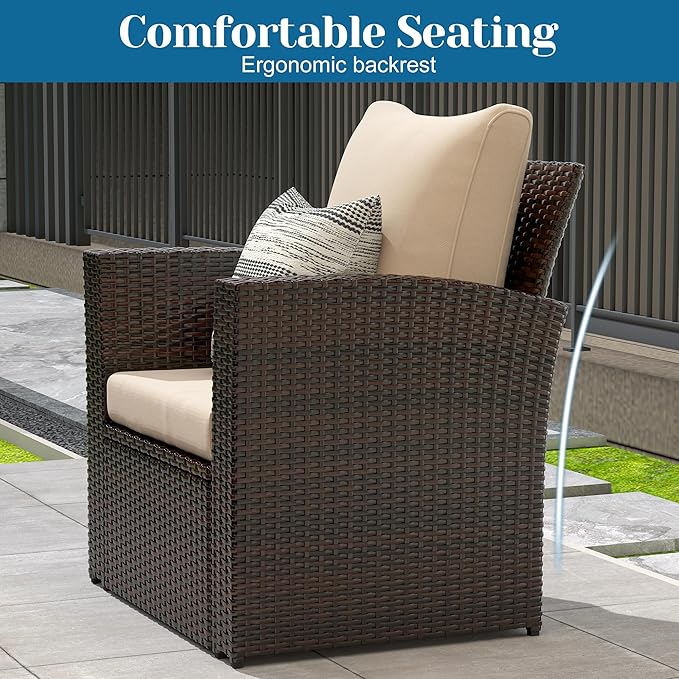 Solaste 4 Piece Patio Outdoor Furniture Sets,Patio Conversation Sofa Wicker Chair with Cushion,Hand Woven Rattan Sofa for Porch Backyard Outside Garden Lawn Yard,Brown