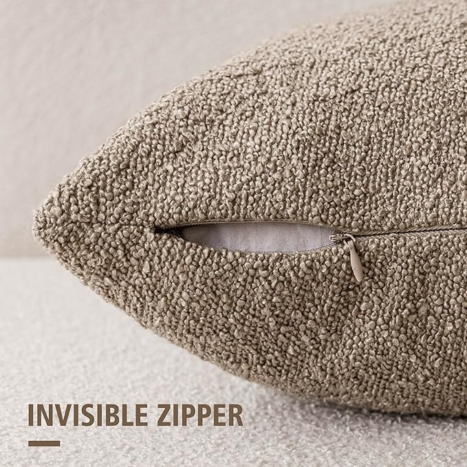 Foindtower Pack of 2 Textured Boucle Throw Pillow Covers Accent Solid Pillow Cases Cozy Soft Decorative Couch Cushion Case for Chair Sofa Bedroom Living Room Home Decor 18x18 Inch Light Khaki Tan