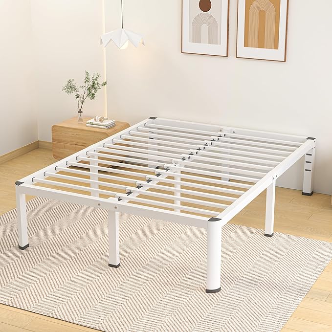 18 Inch King Size Metal Bed Frame with Round Corners, Storage Space Under High Bed Frame-Heavy Duty Steel Slats Support, Noise Free - Easy Assembly - No Box Spring Needed,White