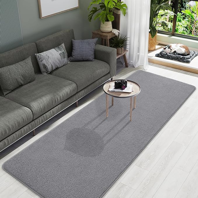 Soft Runner Rugs for Bedroom 2x6, Non Slip Runners for Hallway Kitchen Laundry Dorm Washable, Minimalist Low Pile Long Rugs for Boys Men Girls Kids, Grey