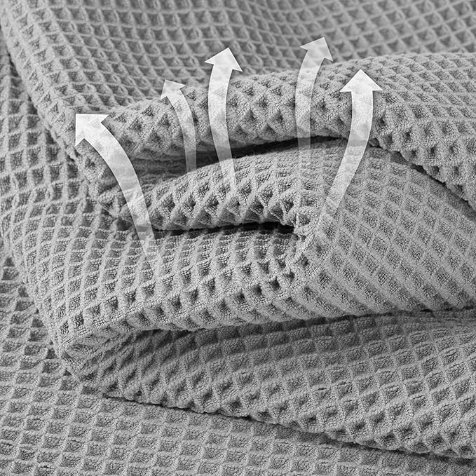 Microfiber Waffle Bath Towels, 4 Pieces, Soft, Absorbent, Fast Drying, Lint Free (Silver)