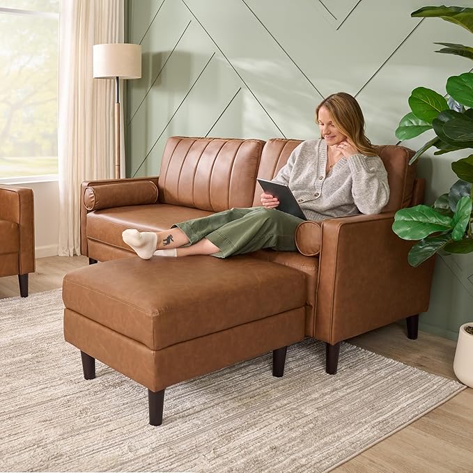 Bush Home 77-inch Sofa, Living Room Furniture, Max Collection, Buffed Camel Vegan Leather