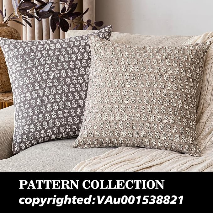 Foindtower Set of 2 Decorative Vintage Floral Print Throw Pillow Covers Neutral Modern Farmhouse Cushion Covers Boho Home Decor for Sofa Couch Chair Bedroom Living Room Outdoor,18×18 Inch,Rustic Gray