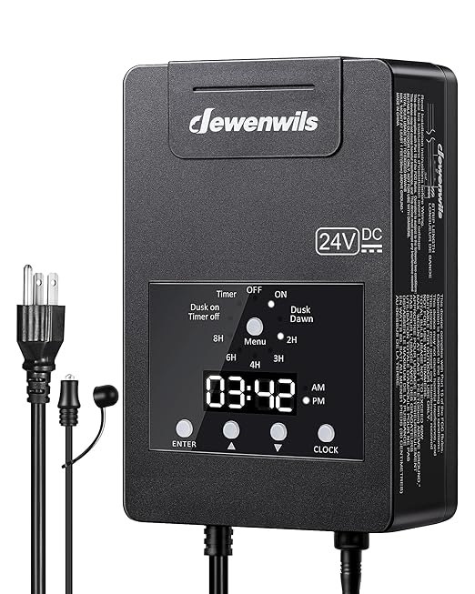DEWENWILS 120W Low Voltage Landscape Transformer with Timer & Photocell Sensor, 120V AC to 24V DC Low Voltage Transformer, Weatherproof Landscape Lighting Transformer for Garden Lights Pathway Lights
