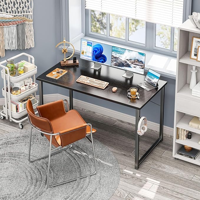 Coleshome 48 Inch Computer Desk, Modern Simple Style Desk for Home Office, Study Student Writing Desk, Black