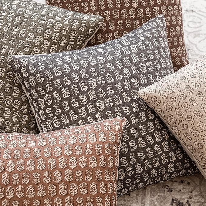 Foindtower Set of 2 Decorative Vintage Floral Print Throw Pillow Covers Neutral Modern Farmhouse Cushion Covers Boho Home Decor for Sofa Couch Chair Bedroom Living Room Outdoor,22×22 Inch,Rustic Gray