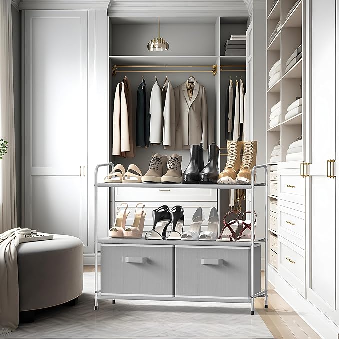 Simple Houseware 3-Tier Closet Storage with 2 Drawers, Grey