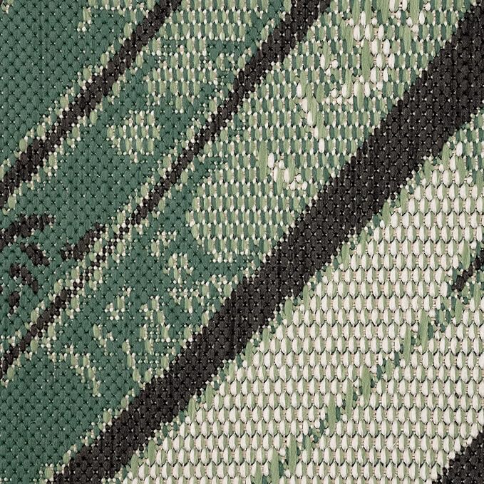 Outdoor Rug Black Green with Floral Palm Leaf Design Waterproof, Size: 2'8" x 4'11"