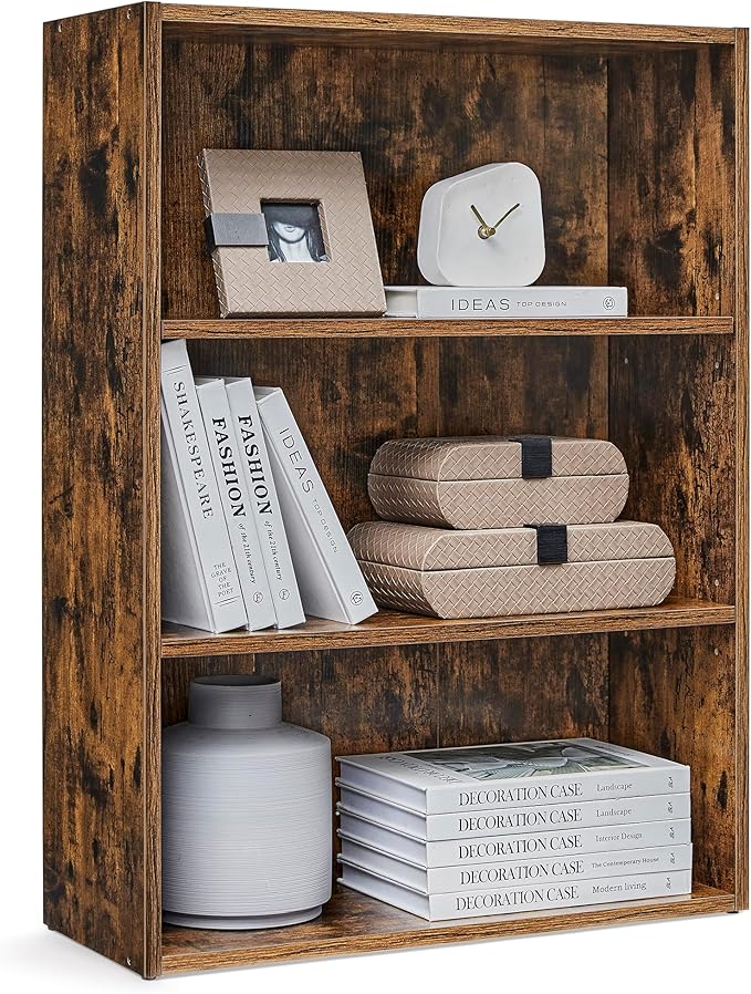 VASAGLE CUSTOS Collection - Bookshelf, 3-Tier Bookcase, Book Shelf, Open Storage Shelf, 9.4 x 23.6 x 32 Inches, for Living Room, Home Office, Dinning Room, Rustic Brown ULBC163X01