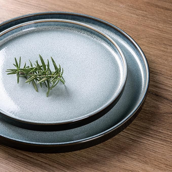 LERATIO Ceramic Dinnerware Sets for 4,Round Reactive Glaze Ceramic Plates and Bowls Set,Highly Chip and Crack Resistant | Dishwasher & Microwave Safe Dishes Set,Service for 4 (12pc)-Gray White