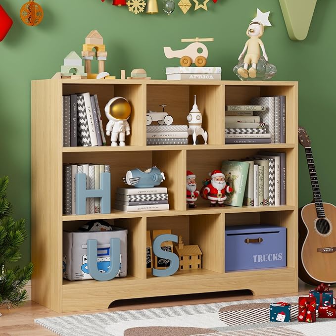 Book Shelf for Kids, 8 Cubes Storage Organizer Montessori Shelf, 3-Tier Wooden Kids Bookcase, Toy Storage Organizer for Children, Toddler Bookshelf Cube Shelf for Kid’s Room, Classroom