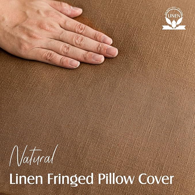 Foindtower Set of 2 Decorative Linen Fringe Throw Pillow Covers Boho Farmhouse Cushion Cover with Tassels Soft Accent Pillowcase for Couch Sofa Bed Living Room Home Decor,22×22 Inch,Orange Brown