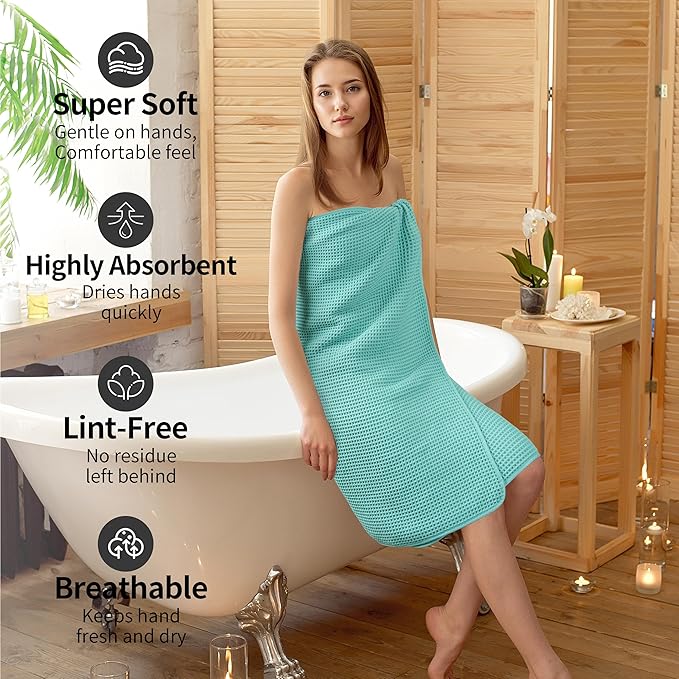 Microfiber Waffle Bath Towels, 4 Pieces, Soft, Absorbent, Fast Drying, Lint Free (Turquoise)