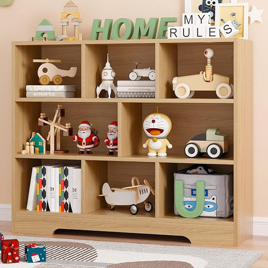 Book Shelf for Kids, 8 Cubes Storage Organizer Montessori Shelf, 3-Tier Wooden Kids Bookcase, Toy Storage Organizer for Children, Toddler Bookshelf Cube Shelf for Kid’s Room, Classroom