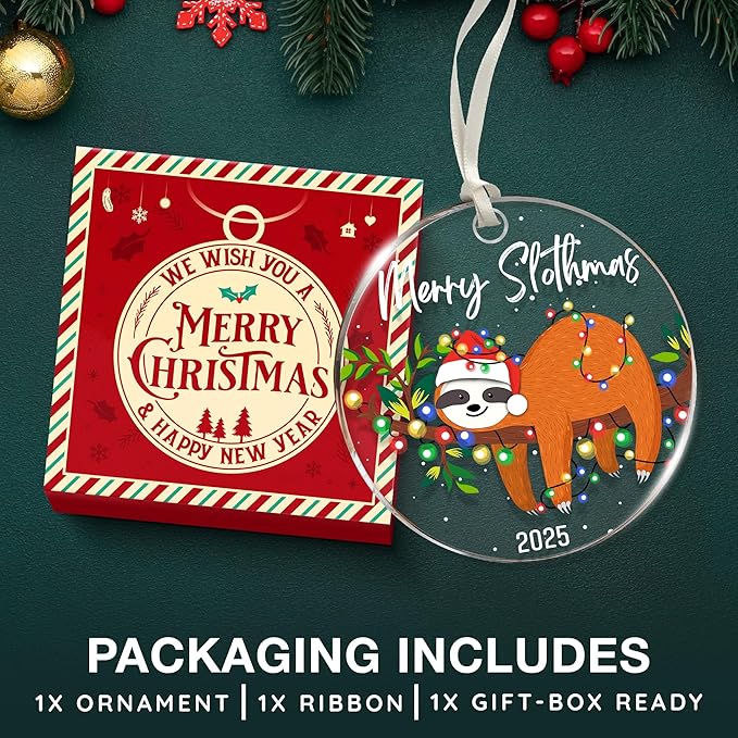 Sloth Ornaments for Christmas Tree - Unique Sloth Gifts for Kids and Women, Best Themed Decor Enhancing Festive Cheer, Ideal Gifts for Sloth Lovers, Perfect Ornaments for Christmas Decorations