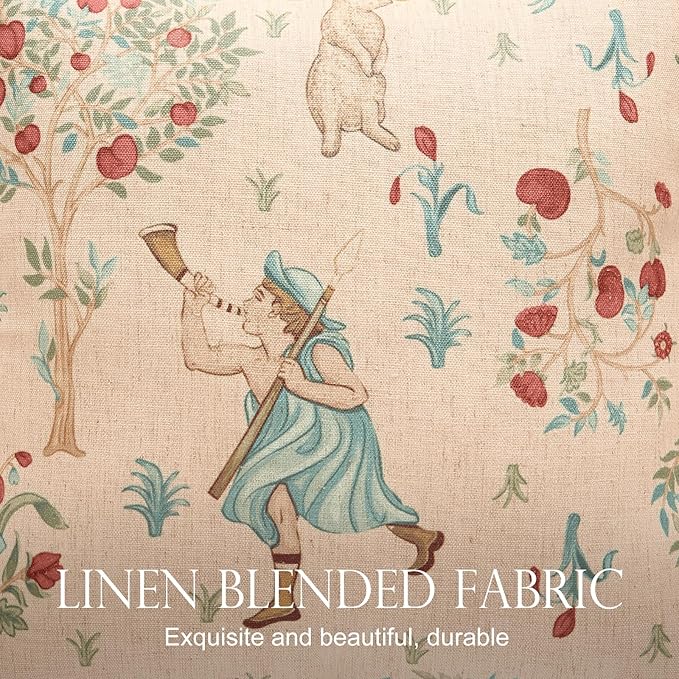 patdrea Designer Pack of 2 Square Throw Pillow Covers,Farmhouse Vintage Linen with Beige Ancient Idyll Pattern Pillows Cover,Decorative Pillowcases Cushion for Bed Living Room Outdoor Car,18"x18"