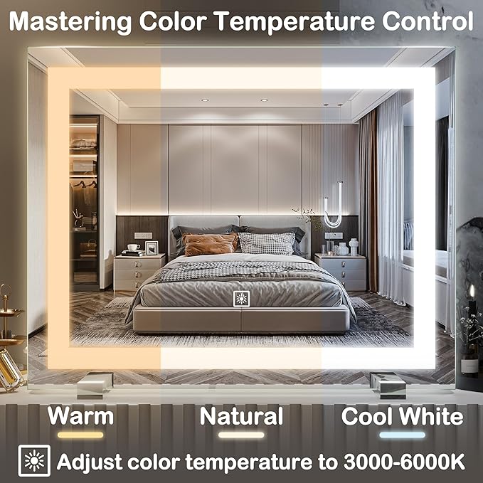 FENNIO Vanity Mirror with Lights，20"x23" Lighted Makeup Mirror, Large Makeup Mirror with Lights, Touch Sensor with Dimmable 3 Modes， Square White