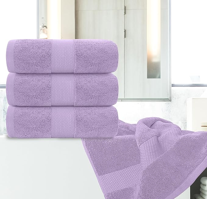 White Classic Luxury Bath Towels Set of 4 Large - 700 GSM Cotton Ultra Soft Bath Towels 27x54 | Highly Absorbent and Quick Dry | Hotel Towels for Bathroom Luxury, Plush Shower Towels, Lavender