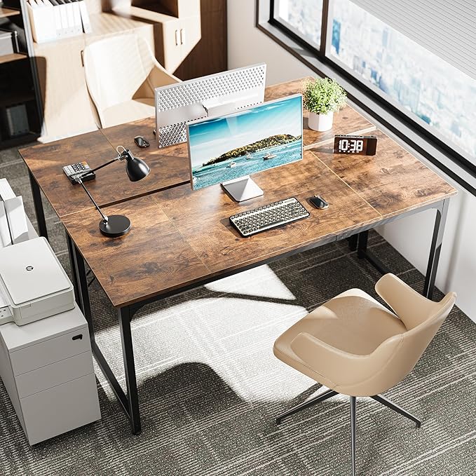 Huuger Computer Desk, 63 Inch Office Desk, Gaming Desk with Storage, Writing Desk Work Desk for Home Office, Study, Modern Simple Desk, Large Legroom, Metal Frame, Rustic Brown
