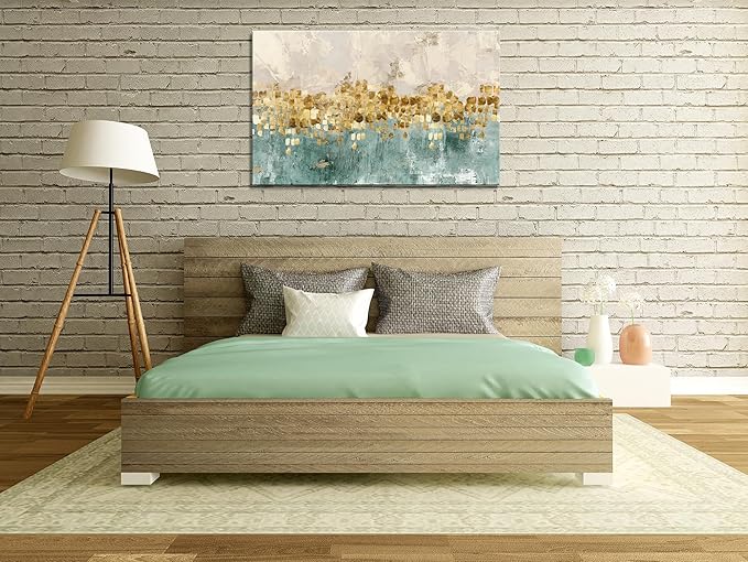DZL Art A74681 Gold Abstract Painting Modern Decor Wall Art Gold Canvas Gray Contemporary Canvas Living Room Art 32.00'' x 48.00''