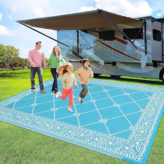 HiiARug Outdoor Rug for Patios Clearance 8'x10' Plastic Straw Rug Waterproof Reversible RV Mat Outdoor Area Rugs for RV, Backyard, Deck, Camping