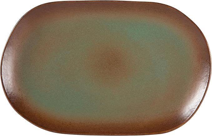 Bloomhouse Palermo Sun 2 Piece Serving Bowl and Oval Platter Stoneware Reactive Glaze Serveware Set - Cardamom Green