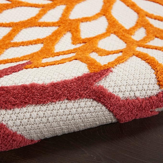 Nourison Aloha Indoor/Outdoor Red Multi Colored 7'10" x 10'6" Area Rug, Tropical, Botanical, Easy Cleaning, Non Shedding, Bed Room, Living Room, Dining Room, Deck, Backyard, Patio (8x10)