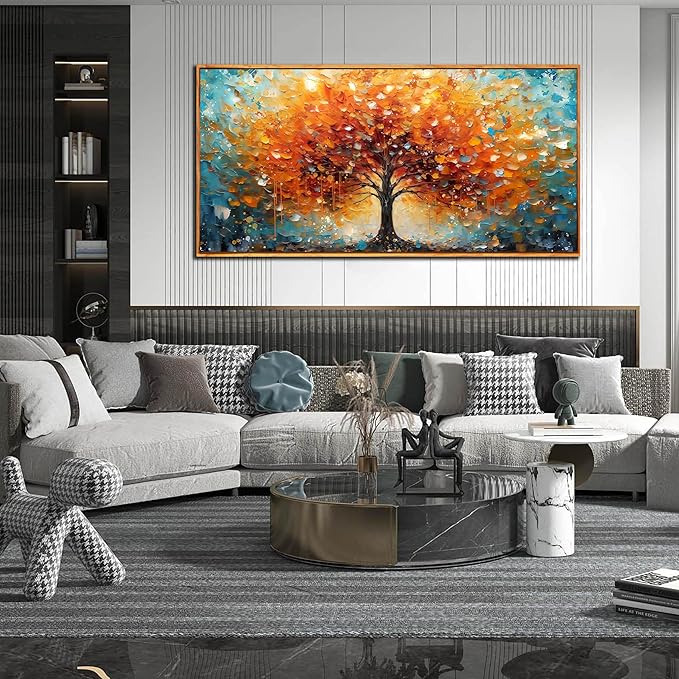 Framed Canvas Wall Art for Living Room Bedroom Office Large Tree of Life Wall Art Orange Tree Picture Modern Canvas Prints Decor Size 29x59