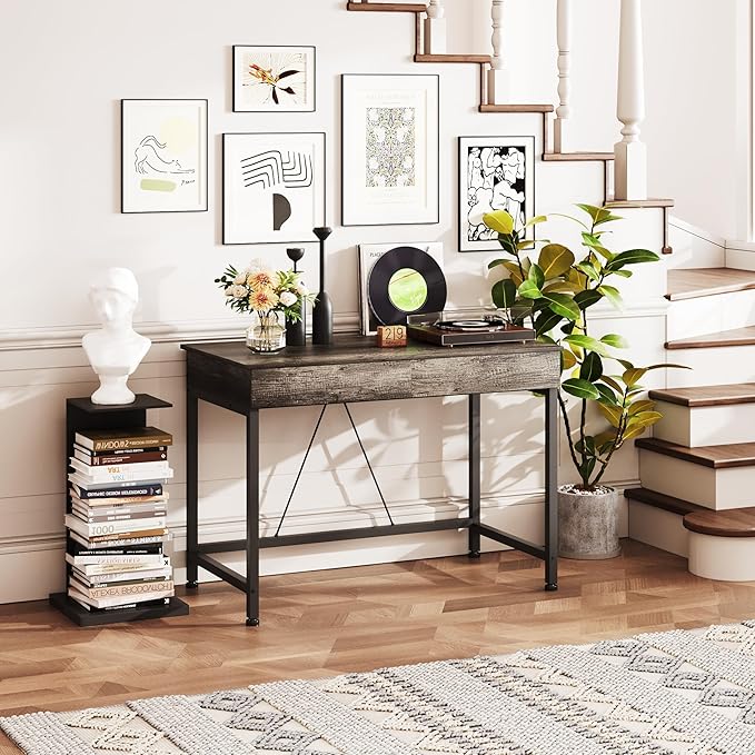 Mexin Computer Desk with Drawers, Gray Oak